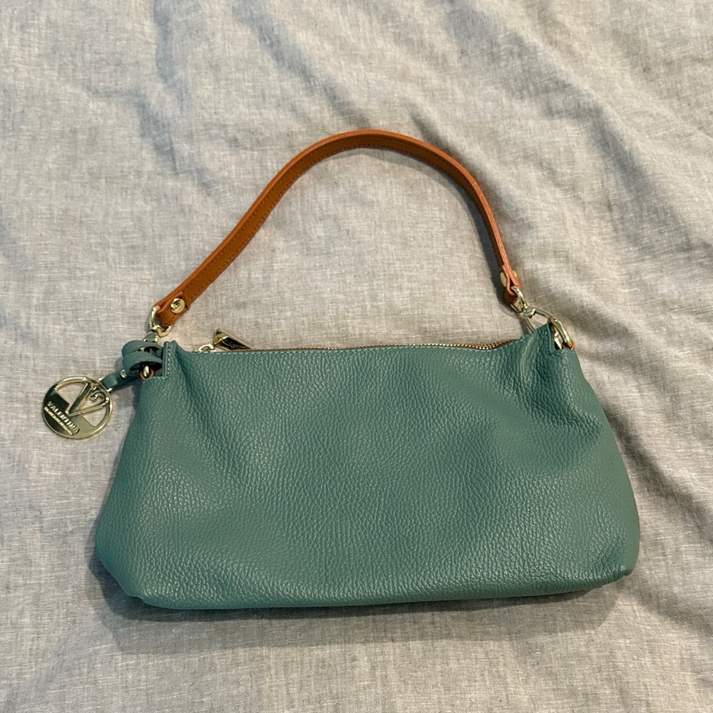 Valentina Teal Shoulder Bag with Brown Handle